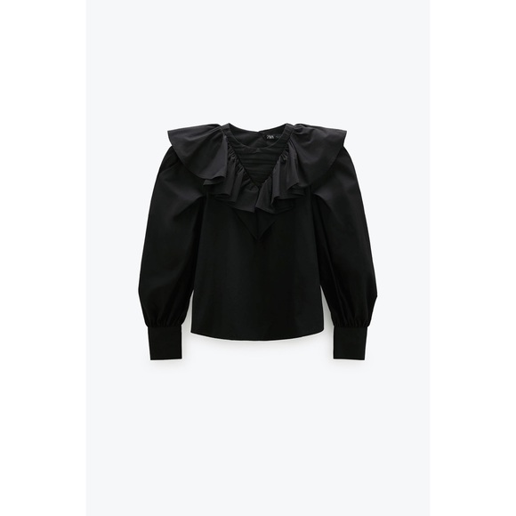 NWT ZARA ruffled poplin black shirt top - Picture 7 of 11
